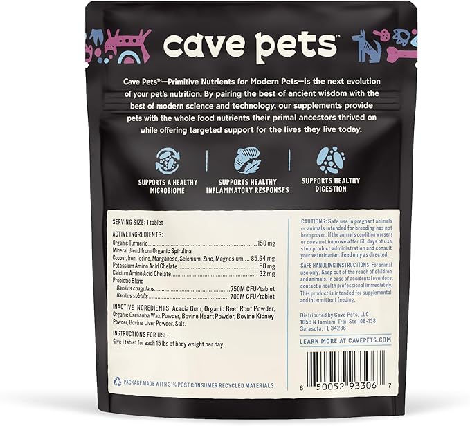 Super Chomp Tablets, Dog Probiotic Supplement for Digestive Health and Microbiome Support, Multi-Glandular & Turmeric