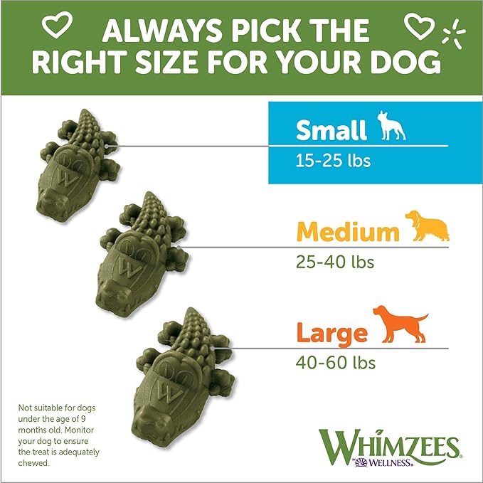 WHIMZEES by Wellness Alligator Natural Dental Chews for Dogs, Long Lasting Treats, Grain-Free, Freshens Breath, Small Breed, 24 count