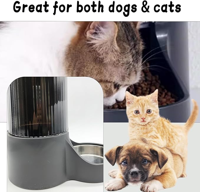Hamiledyi Automatic Dogs Feeder and Water Dispenser Cats Gravity Food Feeder and Waterer Set with Food Bowl for Pets Puppy Kitten Rabbit(3.8L)