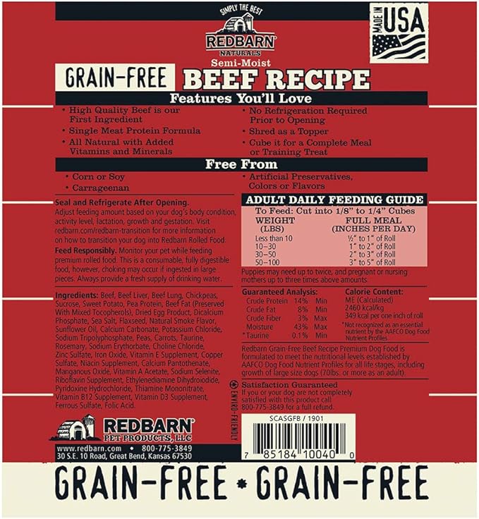 Redbarn Grain Free 3lb Dog Food Roll - Beef -(1-Count)