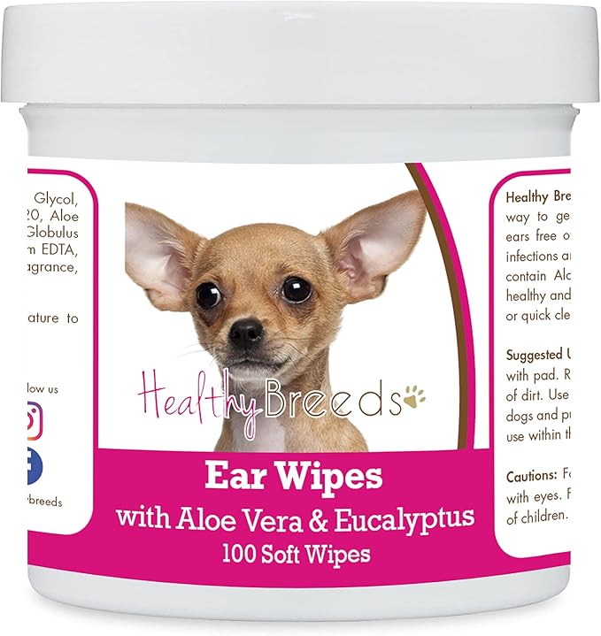 Healthy Breeds Chihuahua Ear Cleaning Wipes with Aloe & Eucalyptus for Dogs 100 Count