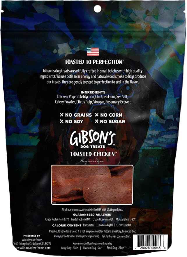 Wild Meadow Farms - Gibson's Toasted Chicken, Soft Jerky Dog Treats, Crafted with Real Meat, Aromatic, and Grain-Free for Training and Rewarding Dogs of All Breeds and Ages - 3 Ounce Pouch