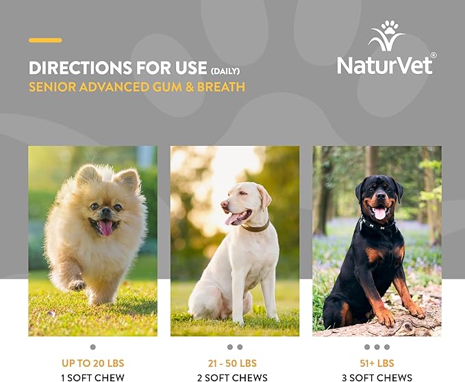 NaturVet Senior Advanced Gum & Breath Dog Supplement – Includes Peppermint, Parsley Leaf to Help Promote Periodontal Health, Fresh Breath for Dogs – 45 Ct. Soft Chews