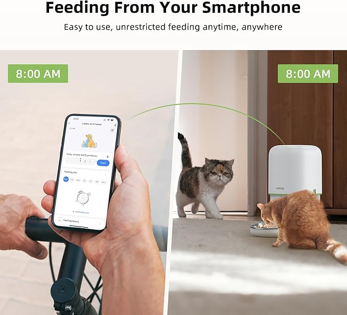 Automatic Cat Feeder WiFi - Easy to Clean 2L/4L WiFi Automatic Cat Feeder for Remote Feeding, Cat Food Dispenser with Lock Feature and Suitable Portion Size, Only 2.4GHz
