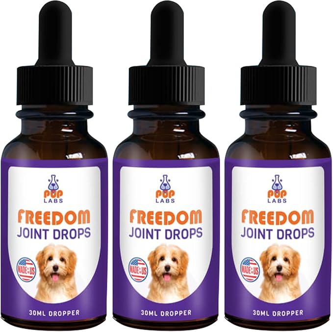 Freedom Joint Drops - Dog Joint Support Supplement Eases Stiffness and Aids Flexibility and Strength - for All Ages, Sizes, and Breeds, 3 30 ml Droppers
