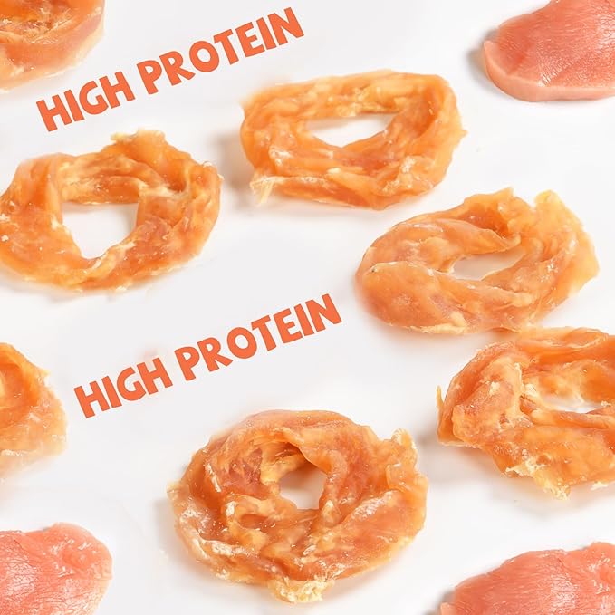 Dog Treats Chicken Jerky Rings, Rawhide-Free Grain-Free Real Dried Tenders Natural Chicken Breast Dog Chewy Training Snacks for Small Medium Large Dogs Large Pack-22-25/counts