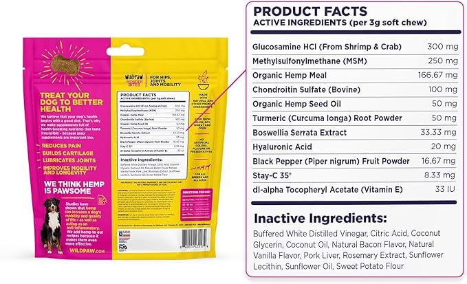 WonderBites for Hips, Joints, & Mobility -90 Soft Chews- Improves Mobility, Reduces Pain - Glucosamine, MSM, Hyaluronic Acid, Hemp, Turmeric, & More – Joint Supplement for Dogs