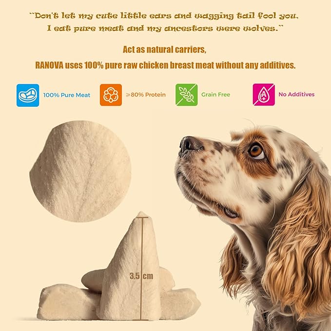 Freeze Dried Dog Treats - 100% Chicken Breast Grain Free - Natural Balanced Single Ingredient Raw Dog Snacks - Dry Dog Food Topper 115g/4.1oz