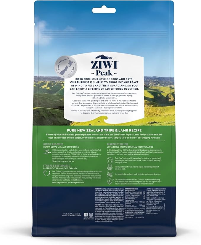 ZIWI Peak Air-Dried Dog Food – All Natural, High Protein, Grain Free & Limited Ingredient with Superfoods (Tripe & Lamb, 1.0 lb)