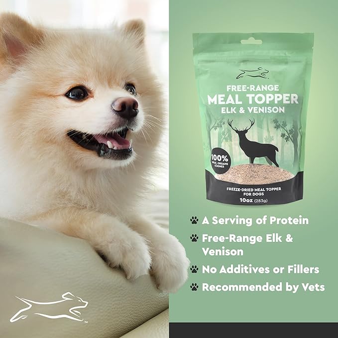 Emmy's Best EBPP Free Range Dog Food Topper 10oz - Freeze Dried Raw Dog Food - Elk & Venison Dog Food Additives - Made in The USA