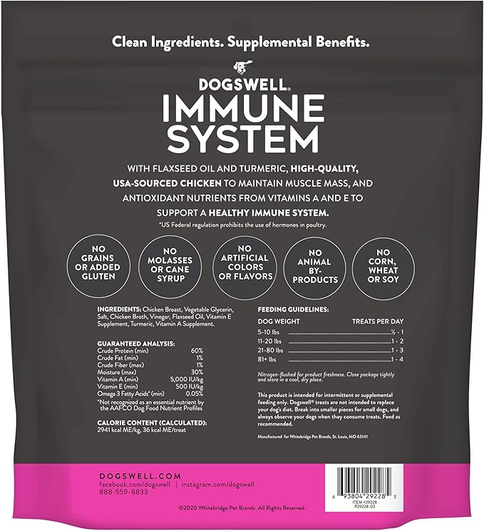 DOGSWELL Immunity & Defense, Flaxseed Oil, Turmeric, Vitamin E & A, Healthy Aging, Chicken Tenders 15 oz