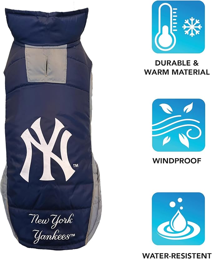 Pets First MLB New York Yankees Puffer Vest for Dogs & Cats, Size Large. Warm, Cozy, and Waterproof Dog Coat, for Small and Large Dogs/Cats. Best MLB Licensed PET Warming Sports Jacket (YAN-4081-LG)