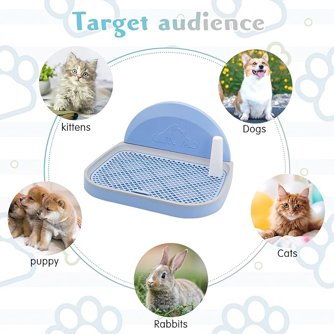 PINVNBY Dog Potty Toilet with Wall Column, Indoor Pet Dog Training Toilet Potty Tray, Portable Training Pee Pads Holder, Removable Mesh Dog Litter Box for Dogs (18.11 x 14.76 inches, M)