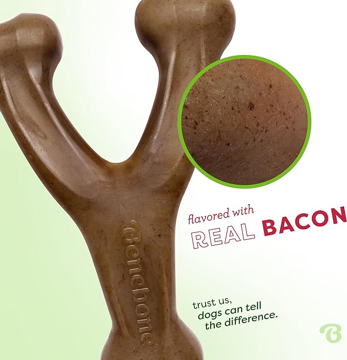 Benebone Wishbone Durable Dog Chew Toy for Aggressive Chewers, Real Bacon, Made in USA, Large