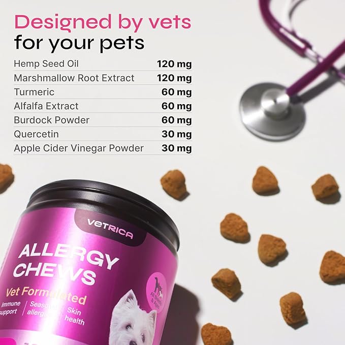 Dog Allergy and Itch Relief Duck-Flavored Chewables - Dog Supplement for Environmental, Seasonal & Food Allergies - Itch Prevention Soft Chews