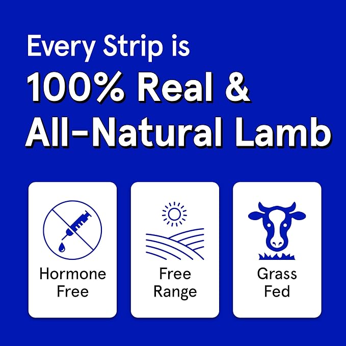 Real Meat Lamb Jerky Dog Treats - 8 Air-Dried Strips of Jerky Treats for Dogs - Grain-Free Jerky Treats Dog Snacks Made up of 95% Human-Grade Free-Range Grass Fed Lamb - All-Natural Dog Jerky Strips