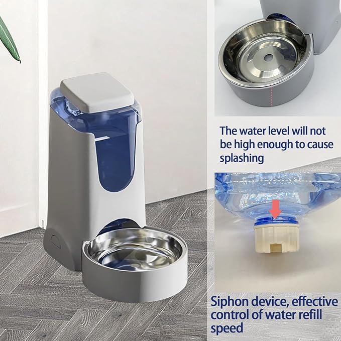 Pets Automatic Gravity Feeder Dogs 2.8L Food & 4L Water Dispenser Set with Stainless Steel Bowl for Small Medium Big Puppy Kitten(Light Gray)
