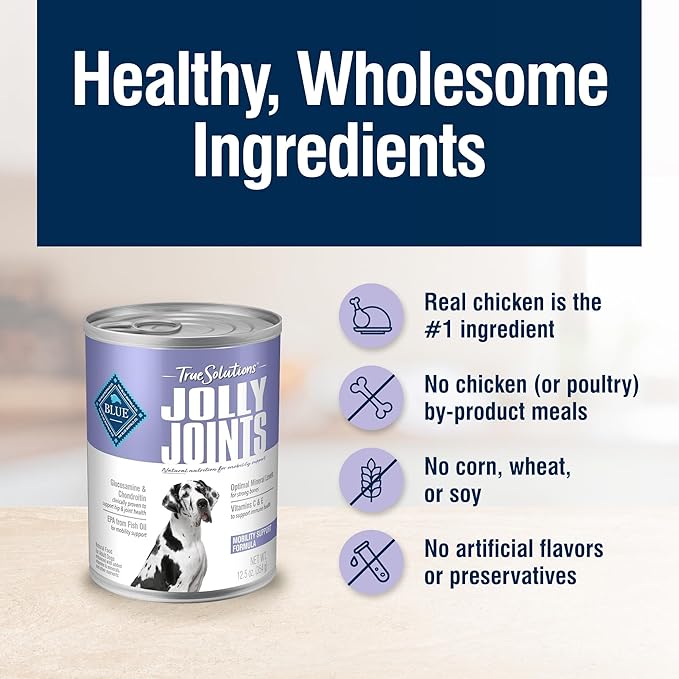 Blue Buffalo True Solutions Jolly Joints Natural Mobility Support Adult Wet Dog Food, Chicken 12.5-oz cans (Pack of 12)