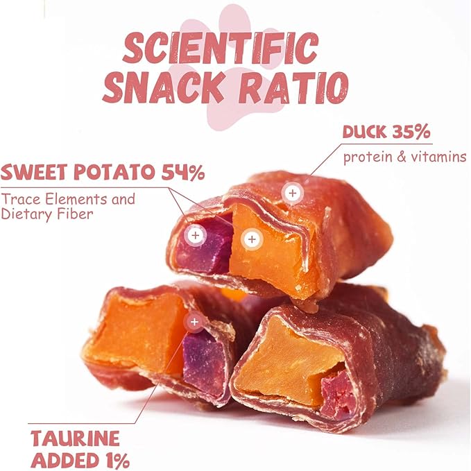 Duck & Double Purple Sweet Potato Wraps Dog Treats, Healthy Low Fat Dog Jerky High Protein Dog Training Treats Dog Snacks Chewy for Small Medium Large Dog 12-15 Counts