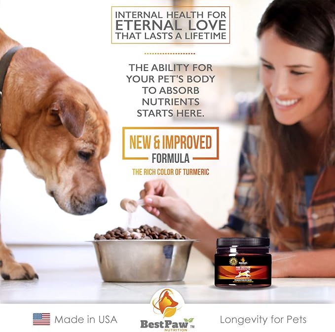 Probiotics for Dogs & Cats with Prebiotics & Digestive Enzymes Best for Gas Diarrhea UTI & Yeast Infection Relief Grain Free Powder Supplement Organic Coconut Oil Pumpkin & Turmeric Made in The USA
