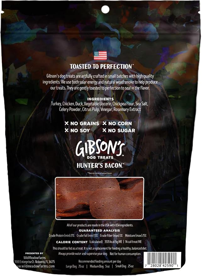 Wild Meadow Farms - Gibson's Hunter’s Bacon with Duck, Soft Jerky Dog Treats, Crafted with Real Meat, Aromatic, and Grain-Free for Training and Rewarding Dogs of All Breeds & Ages - 3 Ounce Pouch