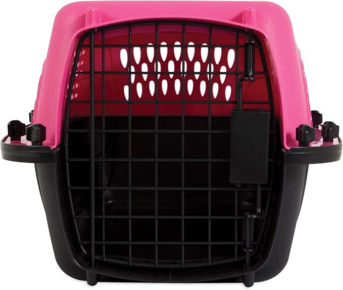 Petmate Two Door Pet Kennel for Pets up to 15 Pounds, Pink/Black, 19" Long, Made in USA