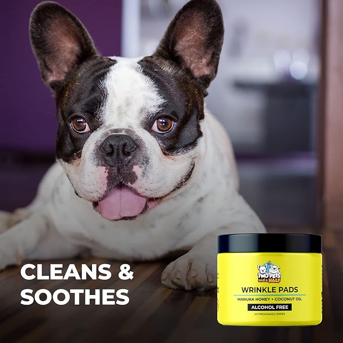 Wrinkle Wipes for English Bulldog,French Bulldog,Pug(Alcohol Free)- Dog Face Wipes For Wrinkles,Tail Pockets- Wrinkle Wipes Frenchie Bulldog. Say Bye to Rash Using It With Wrinkle Paste For Bulldogs