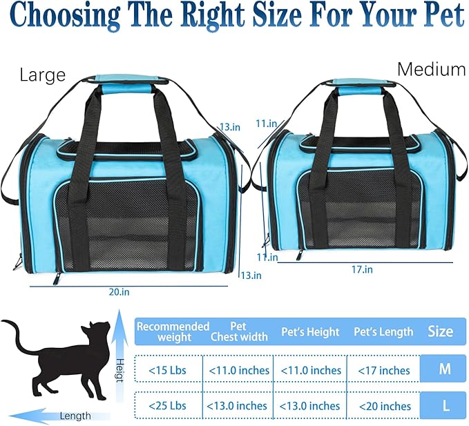 Dog Cat Carrier Pet Carriers for Small Medium Large Cats Dogs Carrier Soft Sided Small Puppy Dog Carrier Portable Foldable Airline Approved Dog Cat Travel Carrier Blue Large