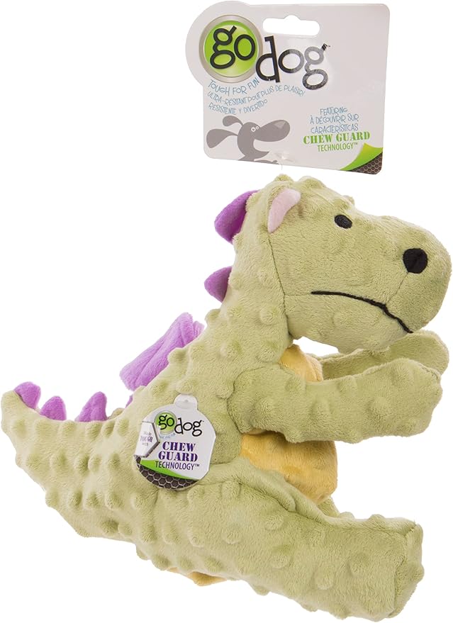 goDog Bubble Plush Dragons Squeaky Dog Toy, Chew Guard Technology - Lime, Large