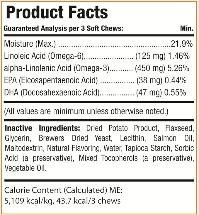 Salmon Oil for Dogs Skin and Coat by Larry | Dog Supplements for Itchy Skin & Allergy Relief | Omega 3, 4, DHA, & EPA for Skin, Coat, Bone, & Joint Health | for All Breeds & Sizes, (120 Soft Chews)