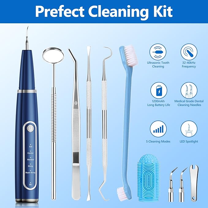 Dog Plaque Remover for Teeth,Pet Ultrasonic Tooth Cleaner,Teeth Cleaning Kit -Tartar Remover for Teeth Stains for Dogs and Cats (Blue)