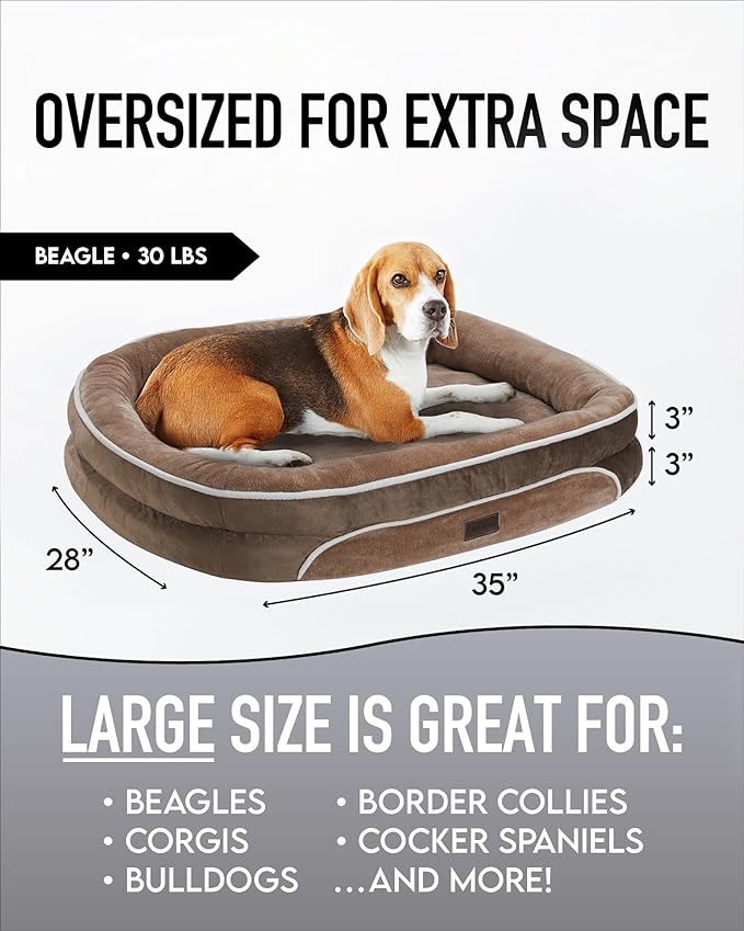 Orthopedic Dog Bed for Large Dogs, Dog Couch Design with Egg Foam Support, Removable, Machine Washable Plush Cover and Non-Slip Bottom with Four Sided Bolster Cushion (Khaki)