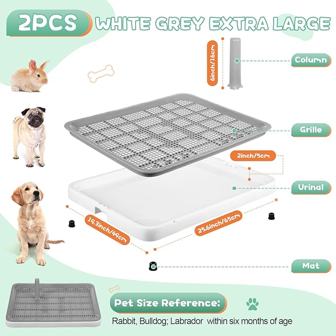2 Pack Puppy Pee Pad Holder Easy Clean Dog Potty Tray with Diversion Column Nonslip Heighten Dog Litter Box Corner Floor Protection Portable for Small Medium Dog Indoor, White(25x19x2 Inch)