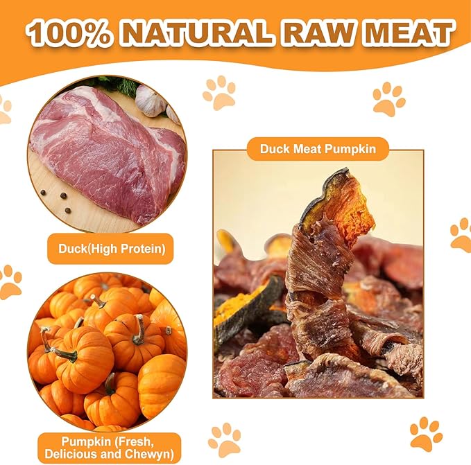 Duck Meat Pumpkin Dog Treats - Dog food Natural Chews Snacks Protein-Rich Real Meat Grain Free Healthy Pet Food for Training Small Medium Large Dogs (5 OZ)