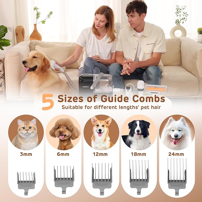 Dog Grooming Vacuum Kit, 3L Pet Grooming Vacuum with 7 Pet Grooming Tools, Dog Vacuum for Shedding Grooming at Home with Low Noise Electric Clipper and Brush, Black