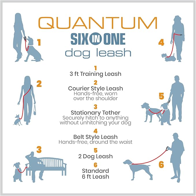 Kurgo 6 in 1 Quantum Leash, Hands Free Leash for Dogs, Running Belt Lead, Crossbody & Waist Belt Style, Reflective, Carabiner Clip, for Training, Hiking, or Jogging, 4 colors