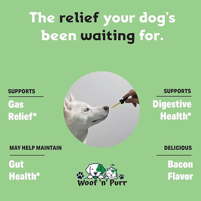 Natural Gas Relief for Dogs - Dog Gas Relief - Dog Constipation Relief - Constipation Relief for Dogs - Dog Gas - Dog Constipation - Dog Gas Aid - Dog Vitamins and Supplements - 1 fl oz - Bacon Flavor