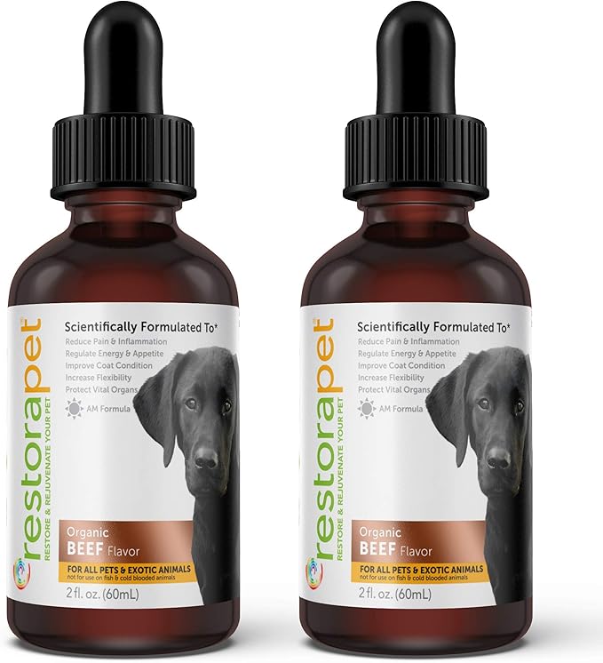 RestoraPet 2-Pack Dog & Cat Beef Liquid Multivitamin | Dog Arthritis Pain Relief | Hip & Joint Vitamins for Dogs - Anti Inflammatory Supplement for Dogs & Cats | Organic & Non-GMO, Vet Approved
