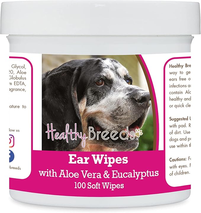 Healthy Breeds Bluetick Coonhound Ear Cleaning Wipes with Aloe & Eucalyptus for Dogs 100 Count