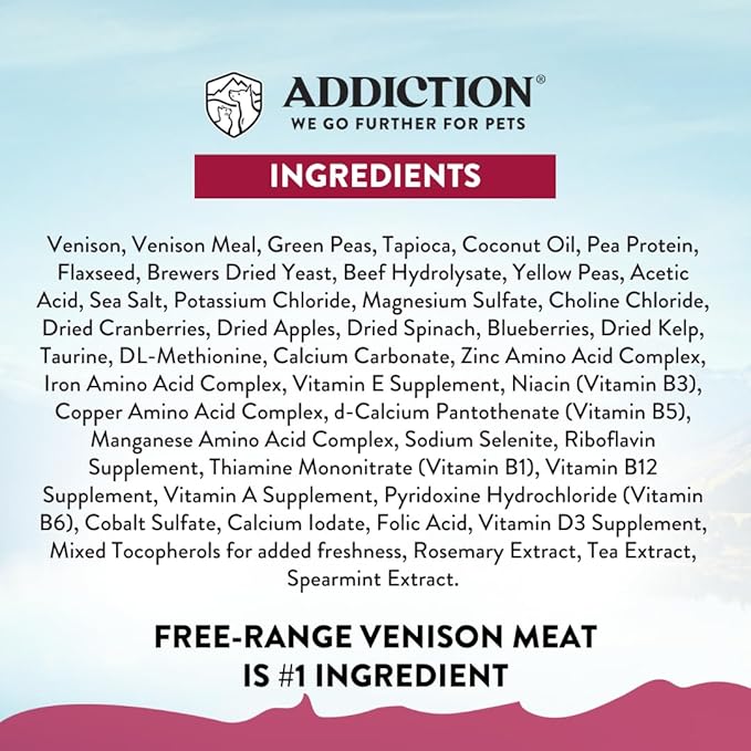 Addiction Viva La Venison All Life Stages Small Breed Grain-Free Premium Venison Dry Dog Food Crafted in New Zealand - 3.3 lb