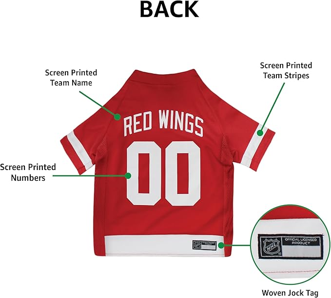 Pets First NHL Detroit Red Wings Jersey for Dogs & Cats, X-Small. - Let Your Pet Be A Real NHL Fan!