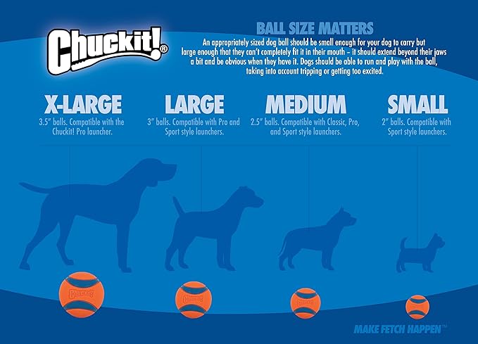 Chuckit Dog Tennis Ball Dog Toy, Large (3 Inch Diameter) for dogs 60-100 lbs, Pack of 2