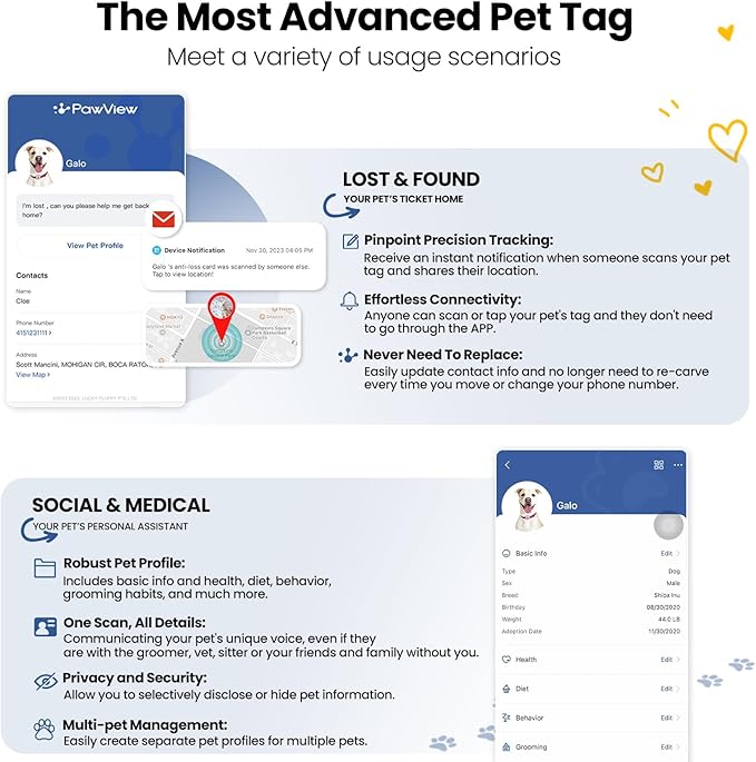 Slide On Dog Tags Personalized for Pets, NFC & QR Code Pet Tag, Silent Silicone Cat Tag for Collars&Harnesses - Scan Alert | Instant Location | Pet Profile | Pet APP Control, Heart-shaped,1 PC