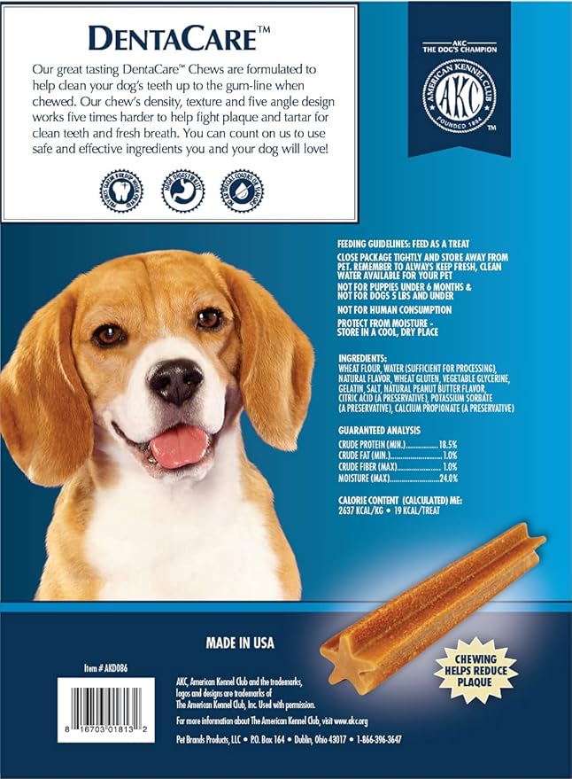 American Kennel Club Dentacare Small Breed Peanut Butter Flavor Dental Dog Treats, Naturally Flavored, 50 Count