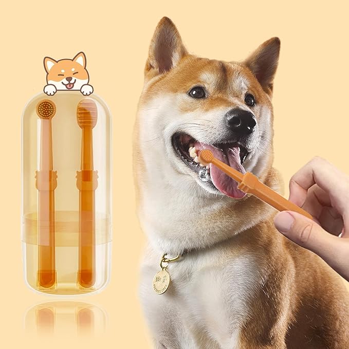 Dog Toothbrush: Pet Silicone Toothbrush Cat Tooth Brushing Kit with Storage Cup, 360° Doggie Kitten Toothbrush Tongue Cleaning Brush, Dental Care for Small Pets