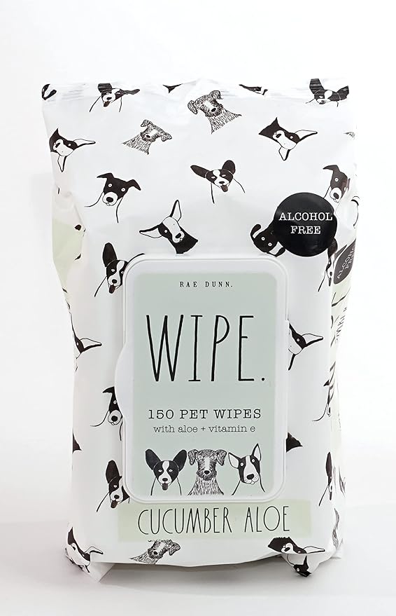 Rae Dunn Pet Wipes, Alcohol Free with Aloe and Vitamin E, Cucumber Aloe, 150 Count