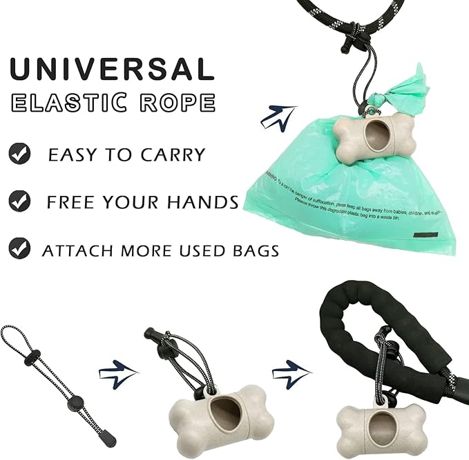 Dog Poop Pickup Bags Holder Dispenser with 1 Roll Random Color Leak-proof Scented Doggy Waste Bags and Carabiner with Safety Lock Plus Hook and Loop Fastener Never Loose on Leash Lead Again (Beige)