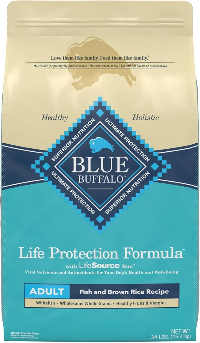 Blue Buffalo Life Protection Formula Natural Adult Dry Dog Food, Fish and Brown Rice 34-lb