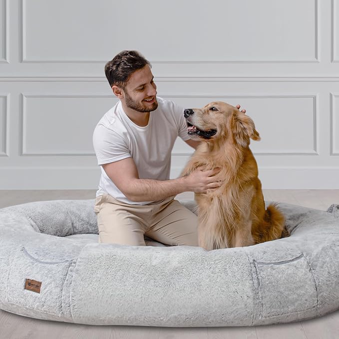 Human Dog Bed for People Large - Bean Bag Adult Size Giant Extra Sized for Kid Waterproof and Washable Anti-Slip Grey 74"x50"x12"