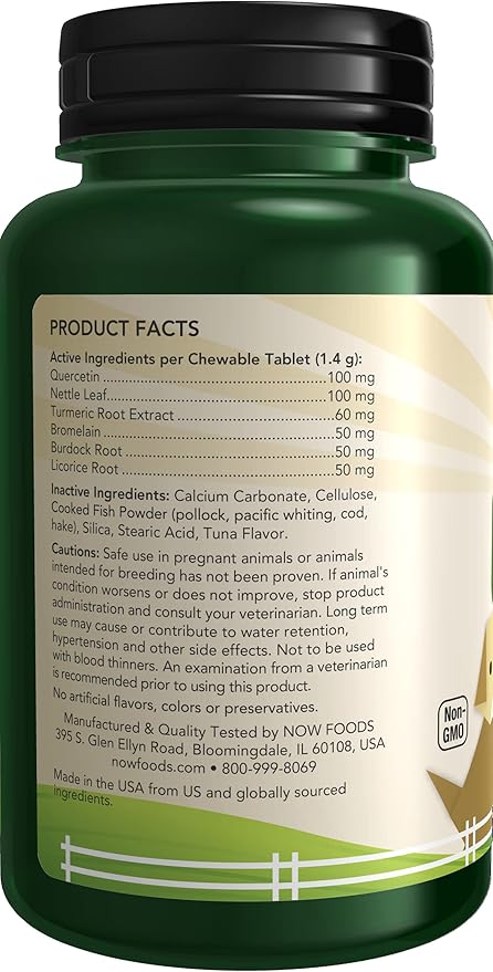 NOW Pet Health, Pet Allergy Supplement, Formulated for Cats & Dogs, NASC Certified, 75 Chewable Tablets
